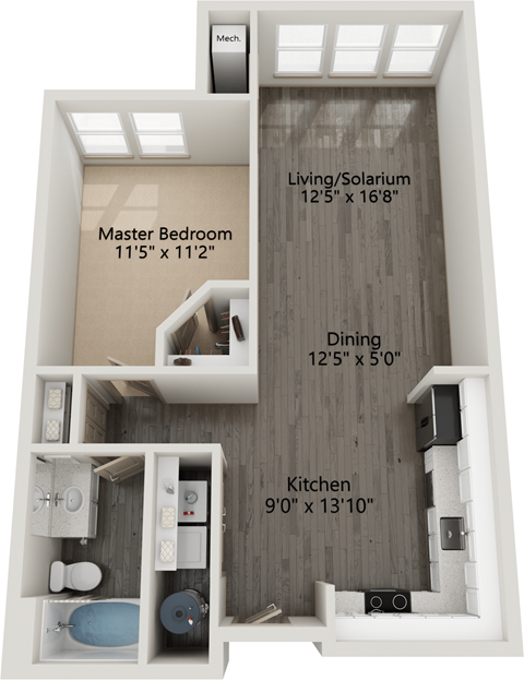 Floor plan for 1 bed, 1 bath, 817 sqft